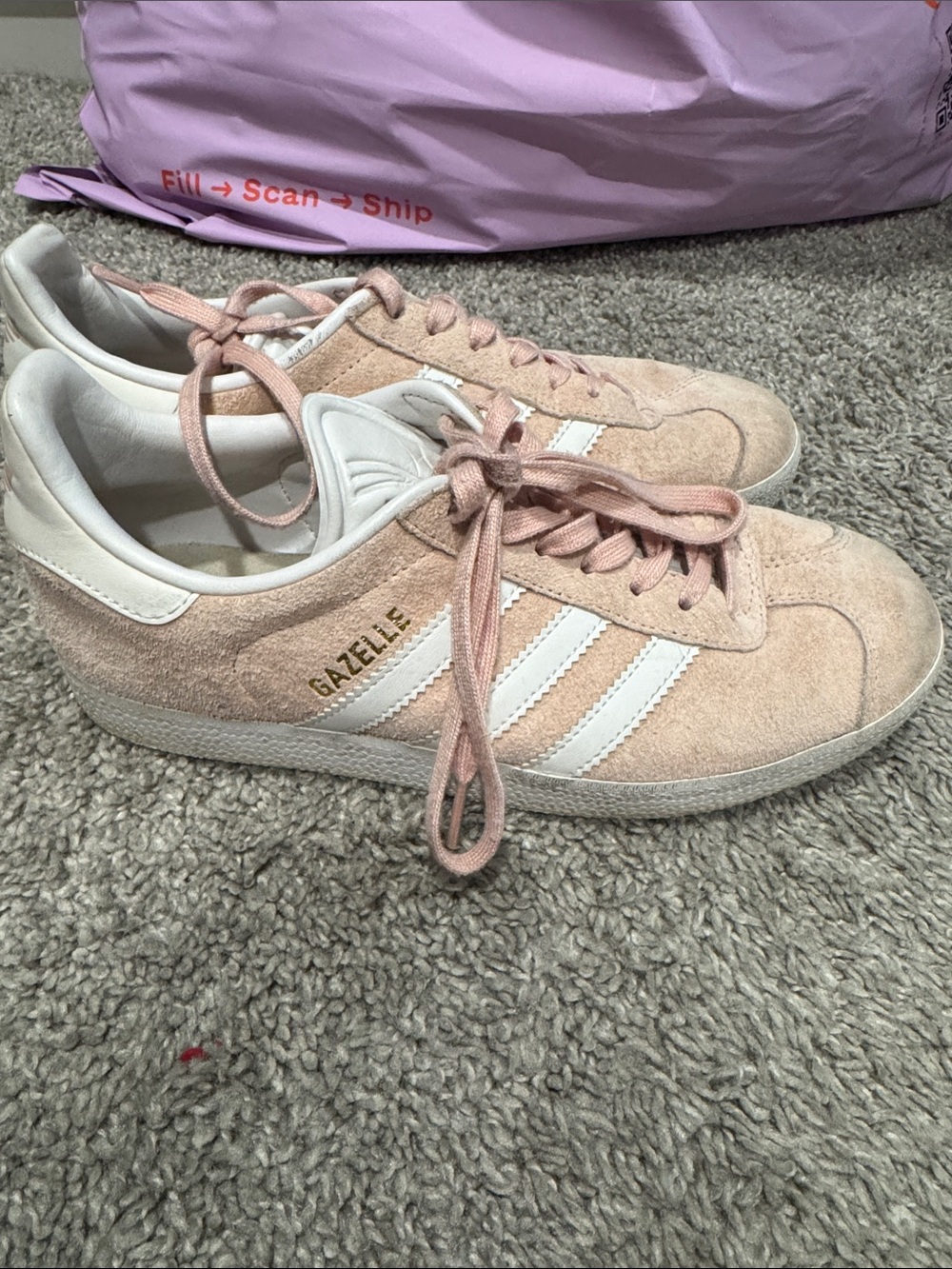 adidas Gazelle Women’s Suede Sneakers in Light Pink and White